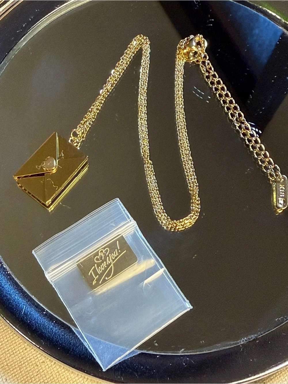 Gold Envelope Locket Necklace with Chain - Picture 3 of 5